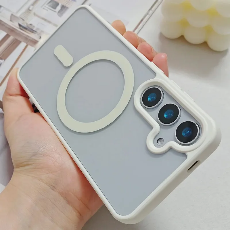 For Samsung S26 S25 Ultra Transparent Magnetic Case Wireless Charging Hard Shockproof Cover For Samsung S24 FE S23 Plus S22Ultra