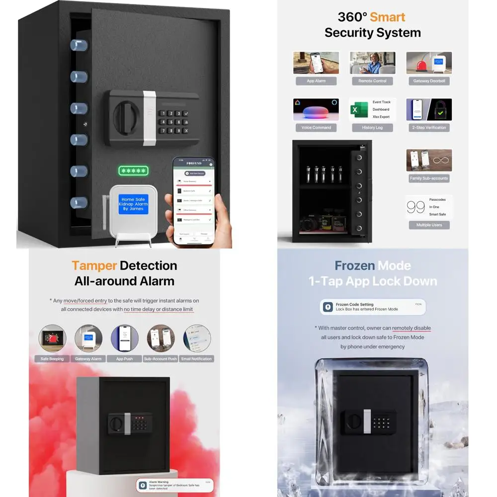 

Smart Home WiFi Safebox with App Lock, Alarm, Voice Command, Kidnap Alarm, Tamper Detection, Frozen Mode, and Sub Accounts for E