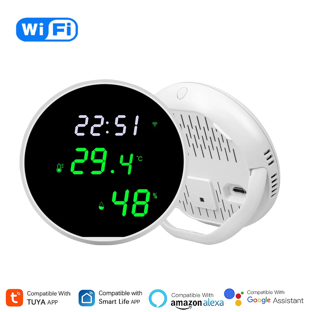 Tuya WiFi Sensor de Temperatura e Umidade, Retroiluminação Inteligente, Display LCD, Controle Remoto APP, Termômetro, Funciona com Alexa, Google Home