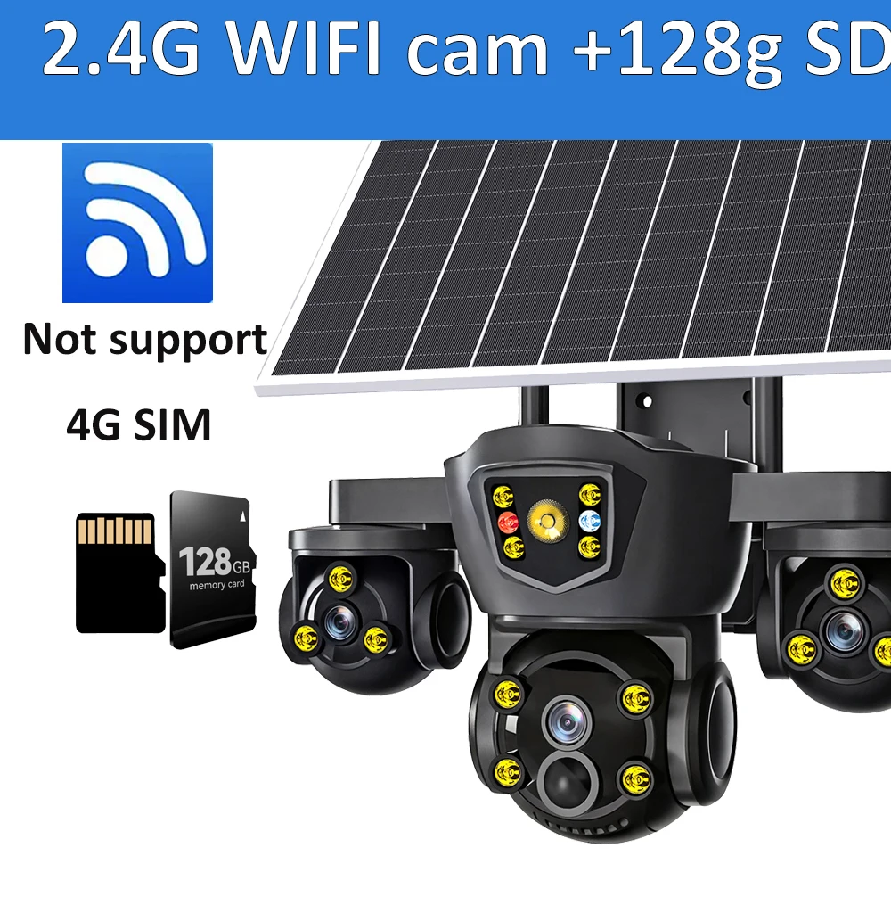 DIFANG V380 Pro WiFi draadloze zonnecamera Drie schermen buiten 4G Sim-kaart Solar CCTV Batterij met drie lenzen Zonne-beveiligingscamera