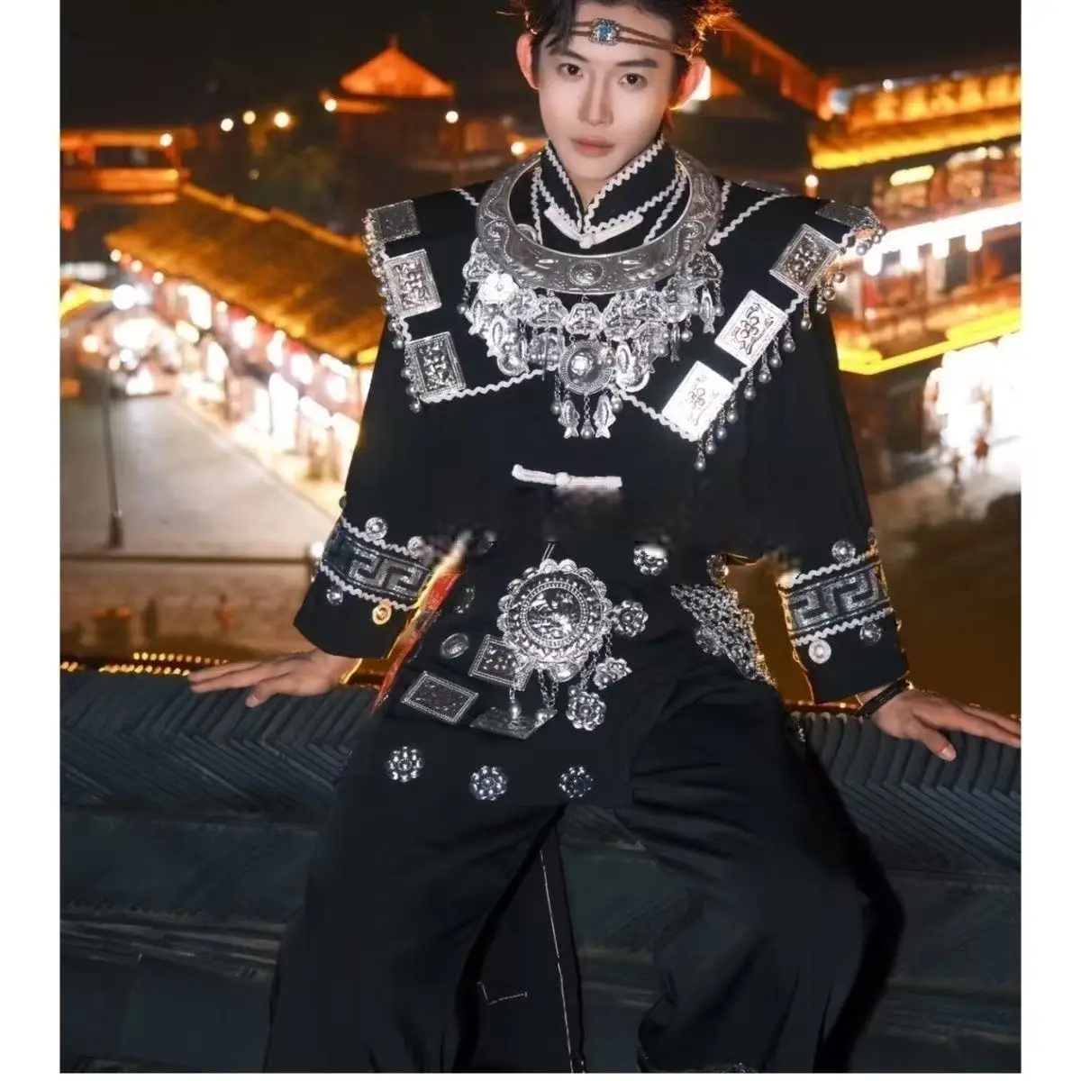 

Men's Hmong Costume Traditional National Style Miao Clothing Stage Performance Suits Hmong Hanfu Male