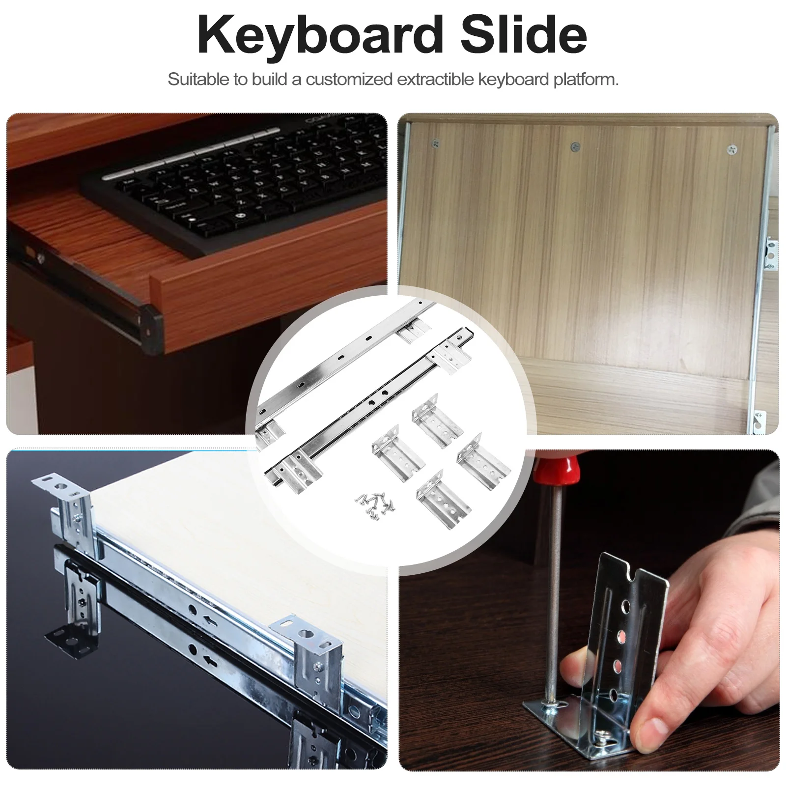 

1Pair Soft Close Keyboard Slide Rail Bearing Steel Ball Silent Smooth Extractable Desk Drawer Track Drawer Slide