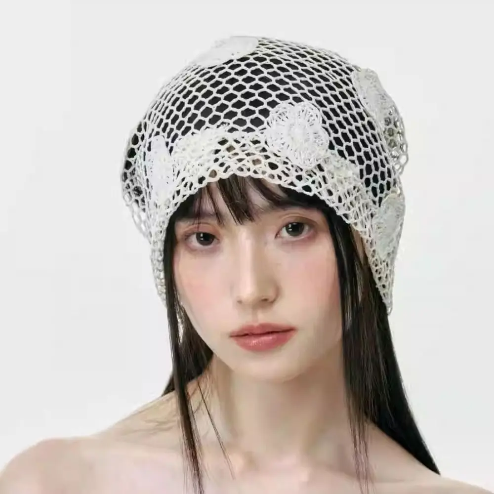 أزياء اليدوية زهرة الكروشيه قبعة لطيف الجوف خارج الدانتيل قبعة صغيرة الكورية رقيقة زهرة محبوك قبعة الفتيات #3