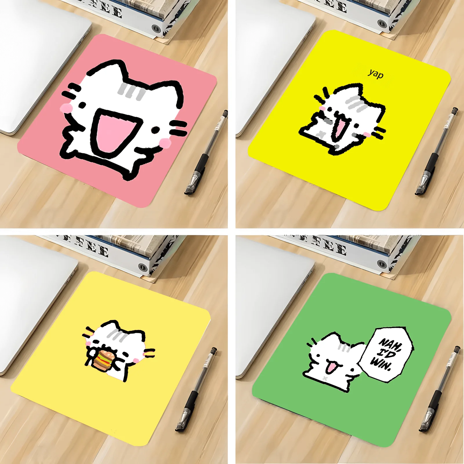 

Happy Cat Mouse Pad - Small Office Desk Mat, Mini Non-Slip Mousepad for Laptop, Home Decor Computer Accessory