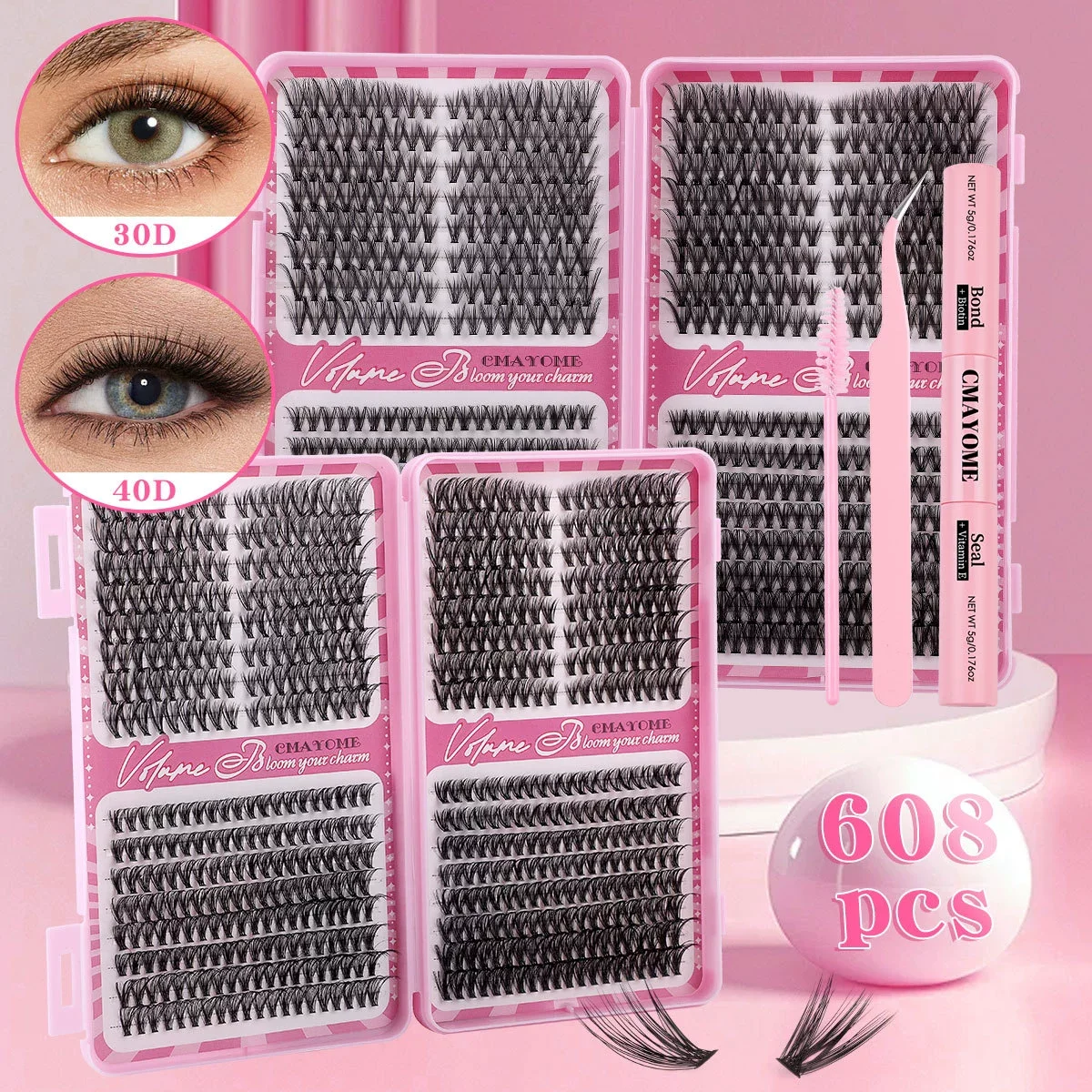 Large Capacity 608 Clusters DIY Hair Eyelash Book Foreign Trade Hot Product Natural Thick D-Curve Segmented False Eyelash