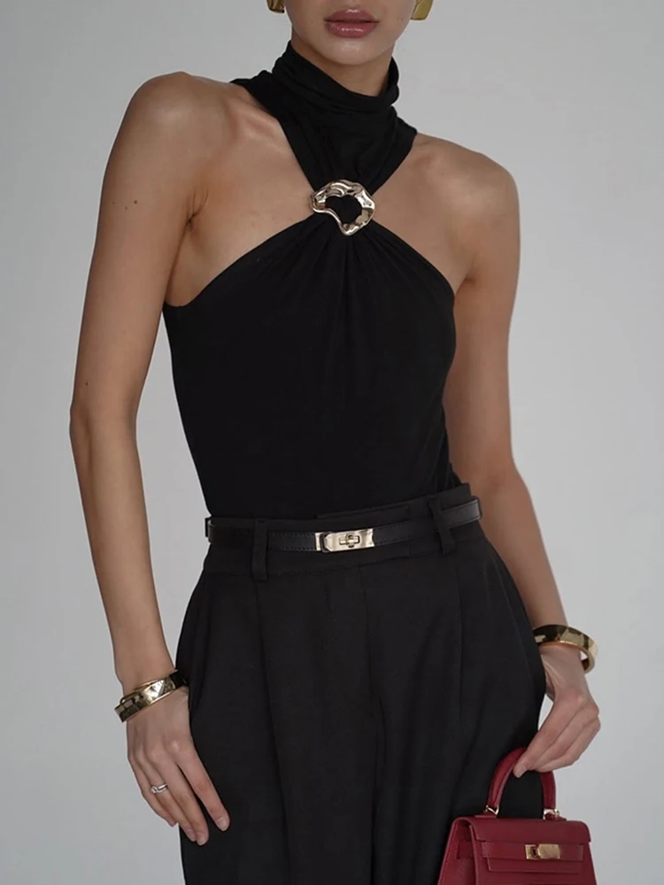 Sisterlinda ฤดูใบไม้ผลิ Release Junior แฟชั่น High Street เสื้อยืด K24D61160 สาวคอเต่า Slim Dew ไหล่เสื้อยืด