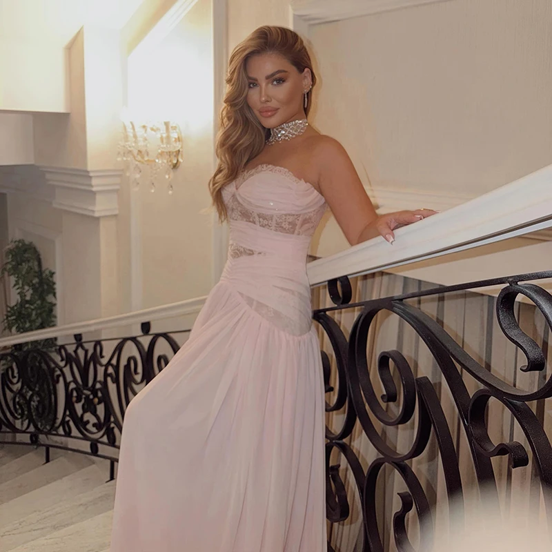 Thinyfull Women A-Line Prom Evening Dresses Sweetheart Lace Floor Length Party Dress Pink Maxi Cocktail Prom Gowns Customized