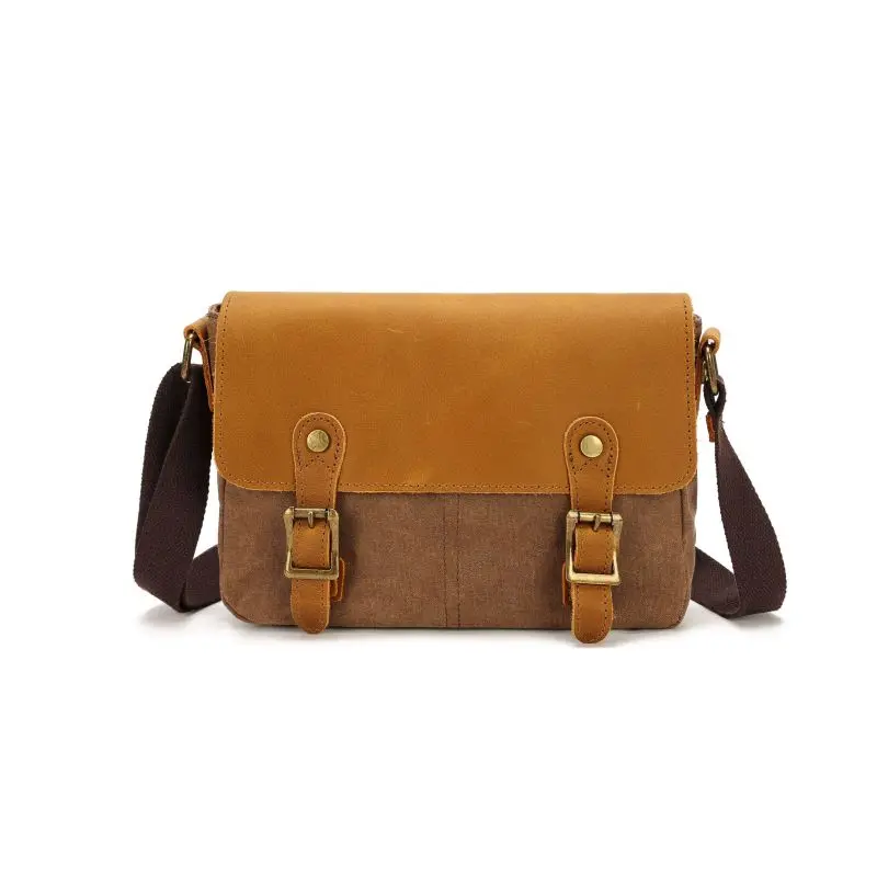 

[Messenger Bag] Men Vintage Messenger Bag Waterproof Waxed Canvas Crazy Horse Leather Shoulder Bag Outdoor Casual Sports Bag