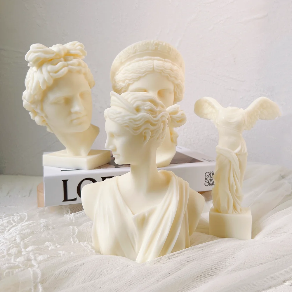 Winged Angel Victory Candle MoldGreek Goddess Bust Statue Silicone Molds Artemis Diana Sculpture Roman God Apollo Wax Mould