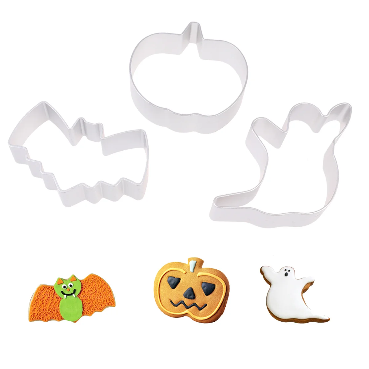 

3Pcs Halloween Cookie Moulds Baking Molds Aluminum Alloy Pumpkin Ghost Bat Biscuit Mold Party Supplies
