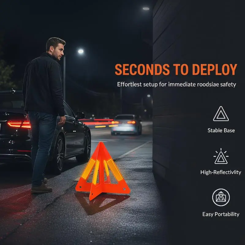Reflective Triangle Warning Sign Red Tripod Folded Stop Sign Emergency Breakdown Triangle Warning Tool Cars Stop Sign