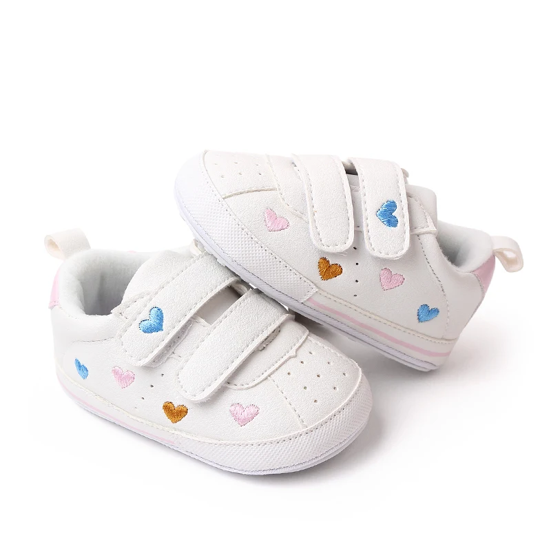 Baby Boys Girls Sports Shoes Love Stars Rubber Sole Non-slip Toddler Shoes Soft Sole Single Shoes Velcro Pre-step Shoes