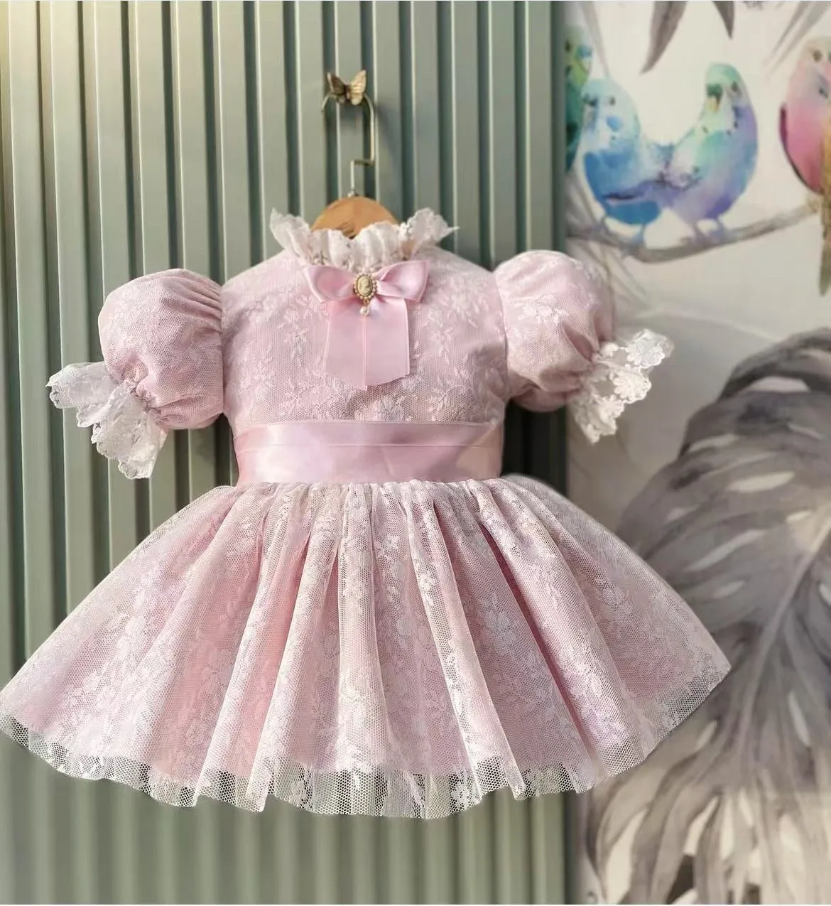 

0-12Y Baby Girl Summer Pink Mesh Vintage Princess Ball Gown Dress for Party Eid Birthday Usual Photograph B272