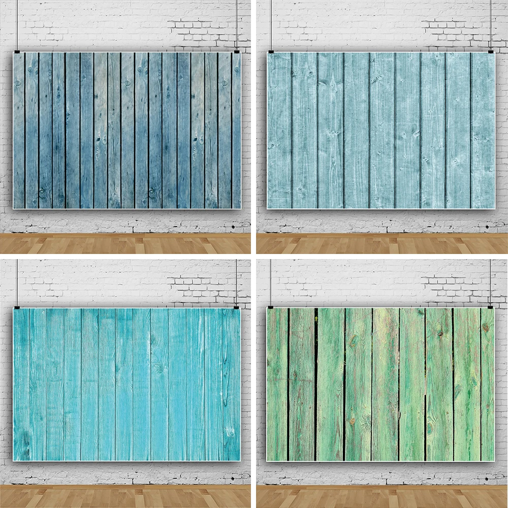 Laeacco-telones de fondo de madera azul para fotografía, tablero de madera sin costuras desgastado Vintage Grunge, retrato de Baby Shower para niños
