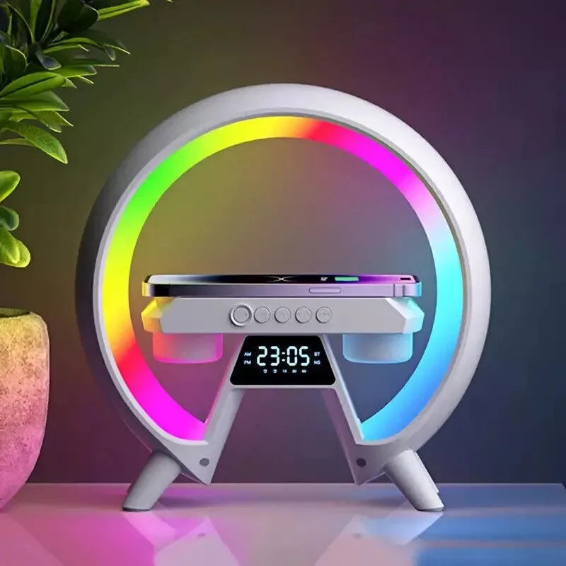 LED Smart G Lamp Wireless Charger Bluetooth Speaker RGB Alarm Clock Night Light