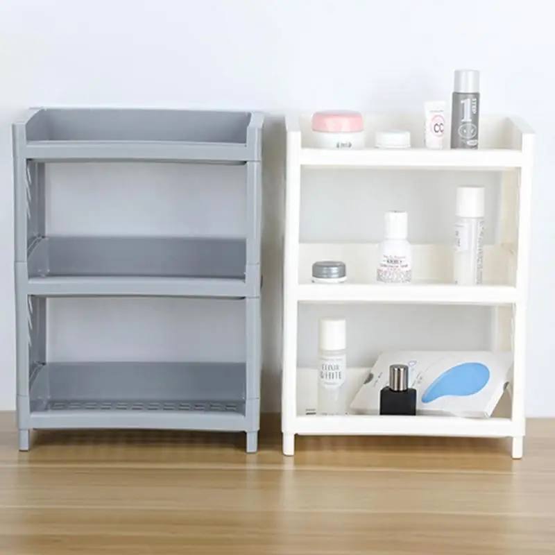 2025 New 3 Tier Hollow Out Plastic Shelf Foldable Desktop Storage Rack Countertop Cosmetic Holder Storage Tray Bathroom