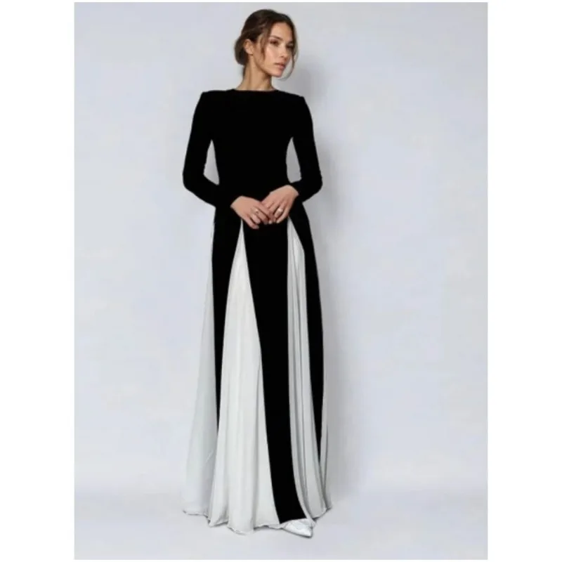 Dress Women's Spring/Autumn Seductive Black and White Patchwork Long Sleeves New Comfortable Casual Versatile Luxurious Elegant