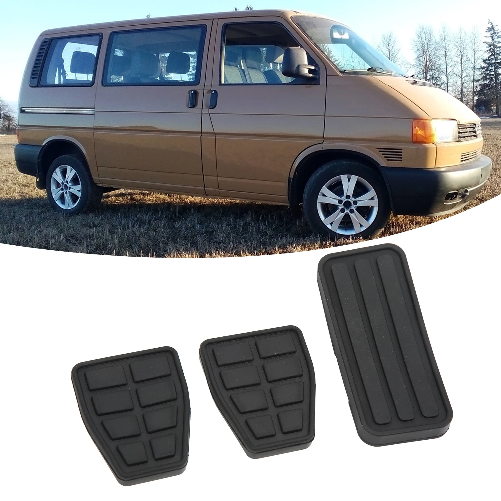 171721647 For T4 1990โ2003 Clutch Brake Accelerator Pedal Pad Kit Rubber Black Flexible Wearproof Replacement 3pcs