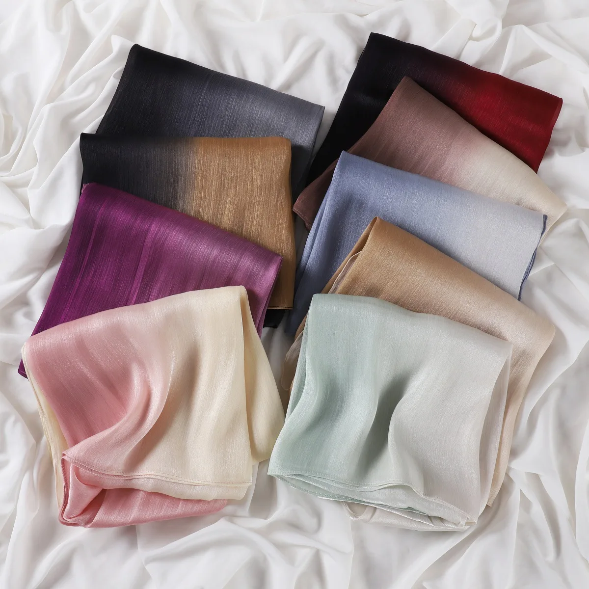 النساء مسلم الحجاب الساتان لامعة التدرج التجاعيد وشاح طويل 180*70 سنتيمتر شال عصابات عقال Bufanda Foulard موضة حك