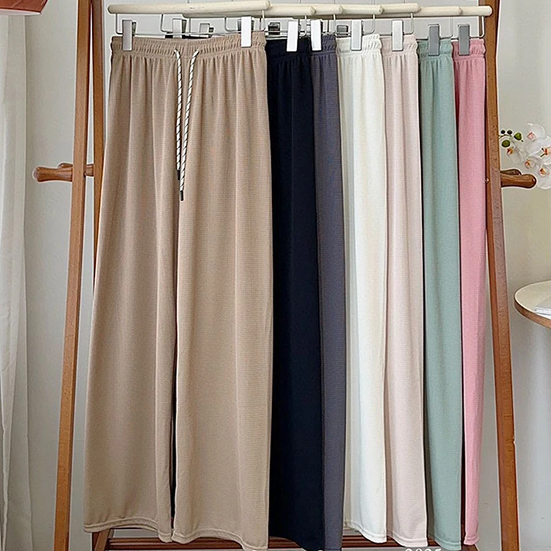 

Прямые широкие спортивные повседневные длинные брюки с эластичной резинкой на талии и шнурком, однотонные простые брюки розового цвета, женская новая одежда, молодежные брюки