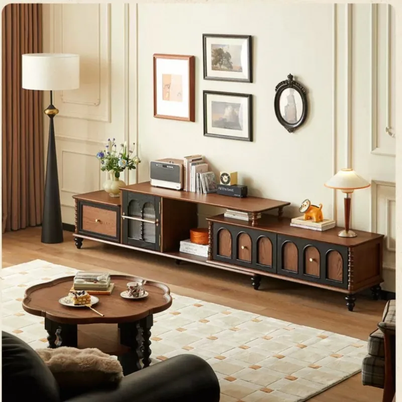 

Solid wood TV cabinet Living room household French retro small apartment storage retractable floor TV cabinet
