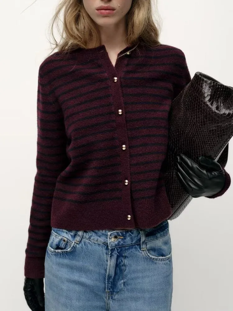 

Spring New Arrival Women's Knitted Print Long Sve round Ne ort Jaet ZA2025 Slim Fit Commute Sle Regular Thin
