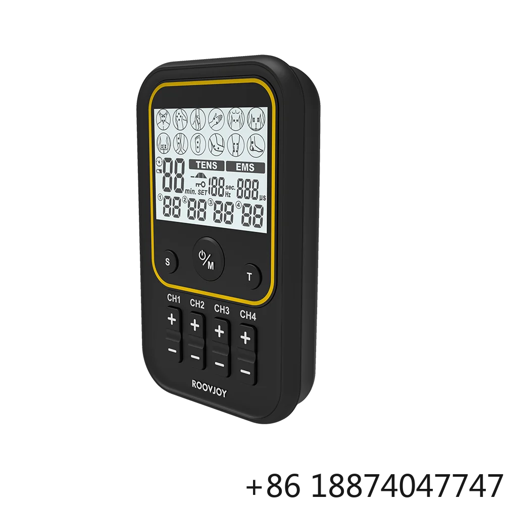 

Roovjoy 2024 Portable 4-Channel TENS Device Massage Unit Intense Workouts Physical Therapy Equipment Recovery Pain Relief