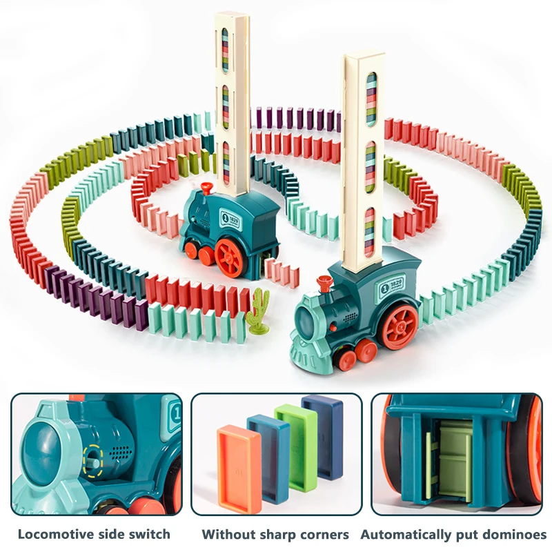 Crianças dominó trem brinquedos de colocação automática carro elétrico colorido dominó conjunto blocos tijolos kits jogos educativos crianças brinquedos diy