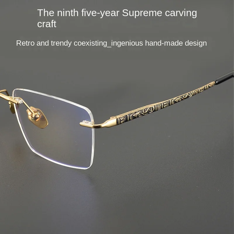 New Men's Rimless Glasses 9519 Original High-end Designer Fashion Exquisite Business Travel Pure Titanium Organ Leg Myopia Rack.