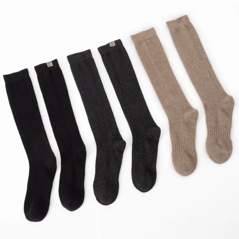 35cm High Tube Socks 100% Pure Fine Cashmere Knitted Socks for Women Comfortable Long Socks Sweat-Absorbing Warm Sports Socks