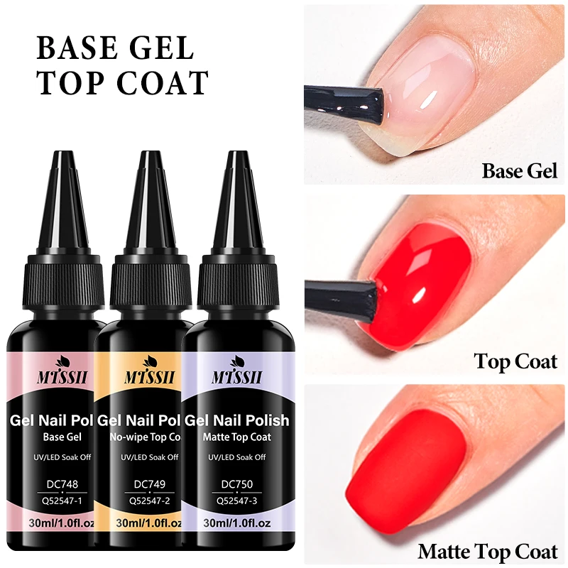 2/3개 30ml 노와이프 탑코트 베이스코트 매트 탑코트 젤 네일 폴리쉬 세트 샤인 마감 롱래스팅 네일아트 기능성 젤 DIY