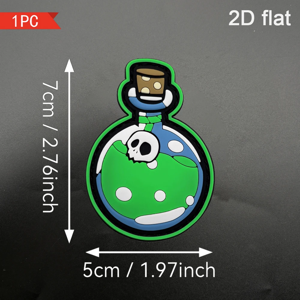 Alien potion magic bottle skull cartoon badge, 2D flat PVC material, Velcro patch, comes with a free adhesive backing, available in various sizes, 1pc, 2pcs, 3pcs, layered 3D embossed edges, not easy to peel off, personalized decorative accessory for functional jackets