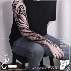 Tatuaje temporal de línea abstracta negra, tatuaje falso duradero para mujer y hombre, pegatina de tatuaje Punk para brazo, Tatuajes Temporales impermeables