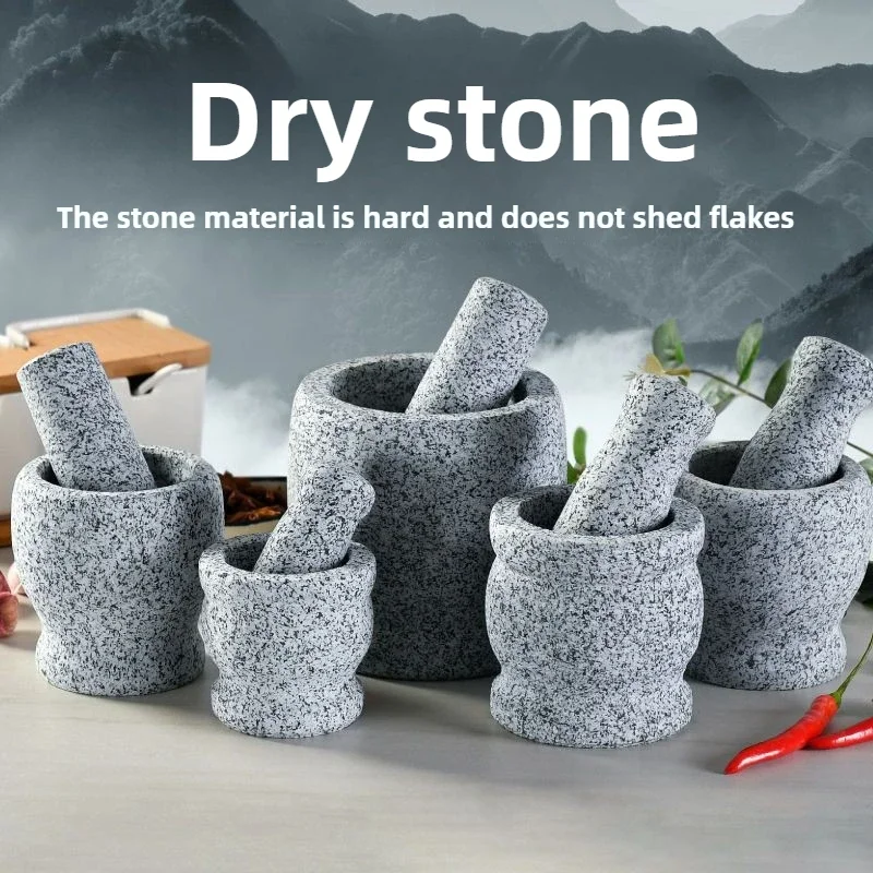 Household Commercial Granite Garlic Masher Old-fashioned Stone Mortar and Pestle Manual Grinder Kitchen Garlic Pounding Tool
