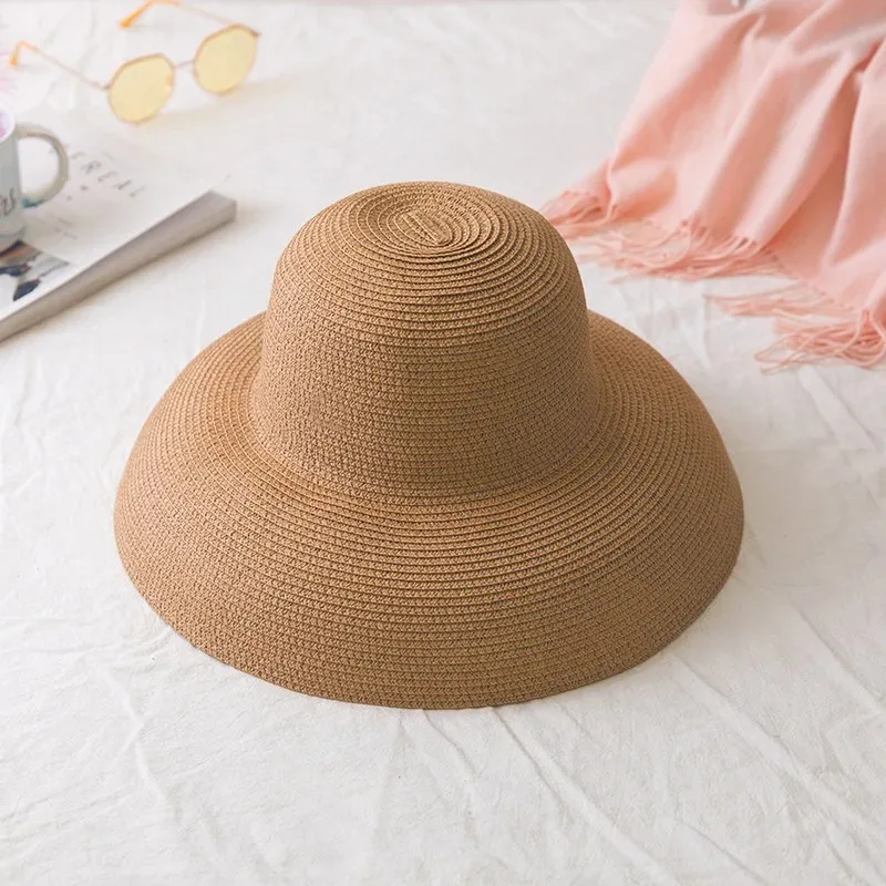 Summer French Style Women\'s Hat Vintage Design Wide Side Sun Visor Straw Hat Solid Color Female Beach