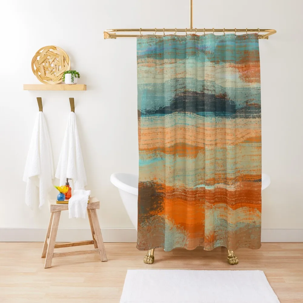 

Rustic Blue and Orange Textured Design Shower Curtain Accessories For Shower And Services Shower For Bathroom Set Window Curtain