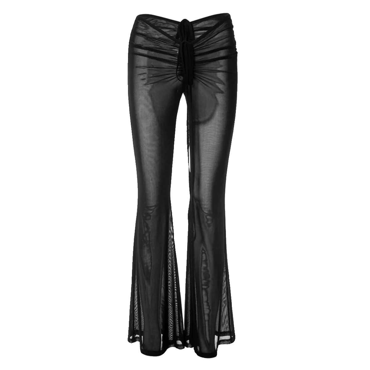 セクシーなシースルー ローウエスト フレアパンツ 女性用 ストリート スタイル 超薄型 ポリエステル ロングパンツ クラブウェア 個性的