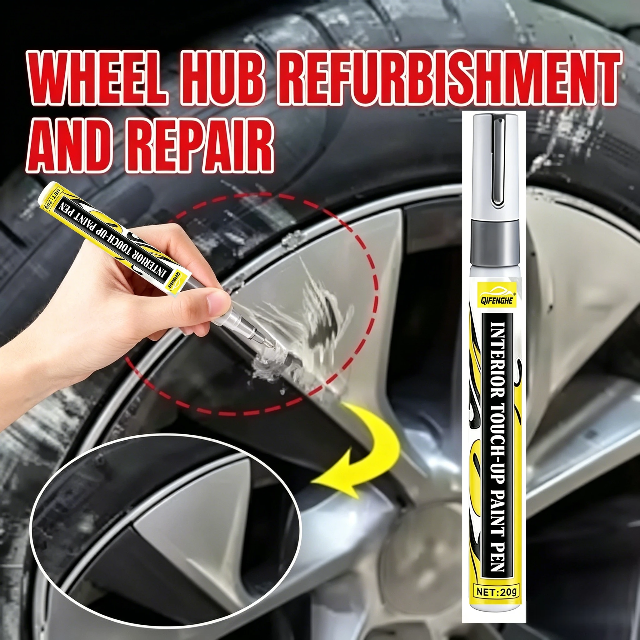 Wheel Hub Refurbishment Touch-Up Pen, Easily Repair Scratches, Chips and Scuffs on Alloy Wheels