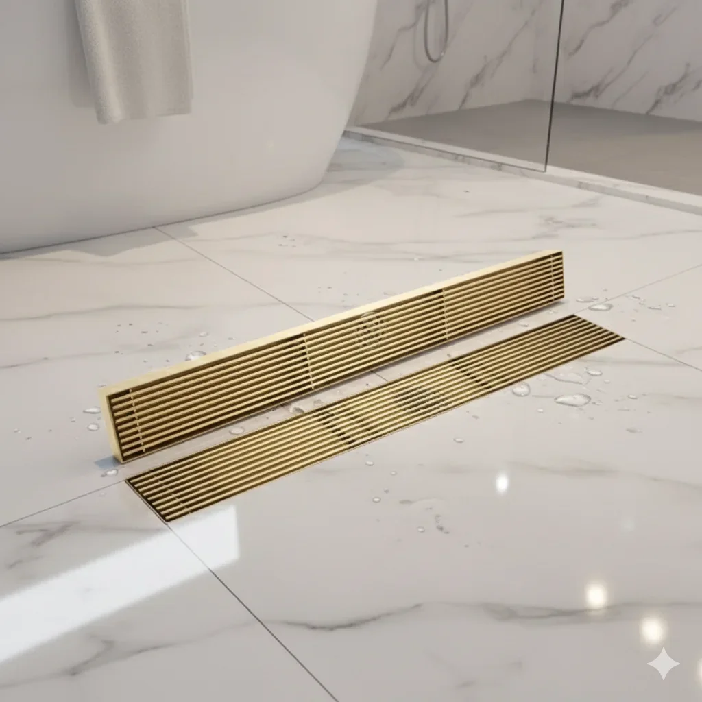 8.5CM wide 304 stainless steel golden bathroom shower floor drain six-proof grille extended side linear long floor drain 20X60CM