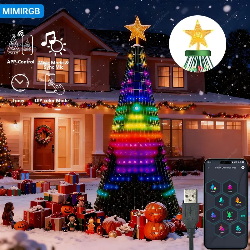 

1,8 м/2,1 м умная рождественская елка, декоративные светильники, управление через приложение, 400 светодиодов RGB, сделай сам, световая гирлянда для быстрой доставки