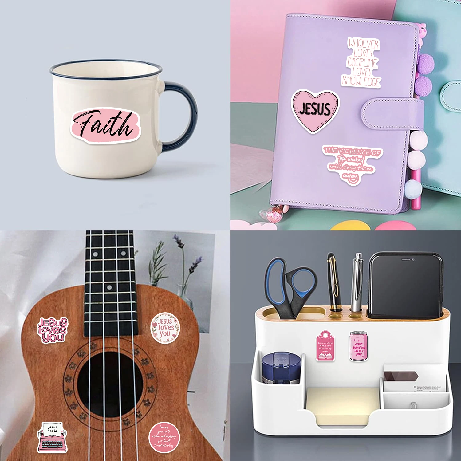 50/100PCS Pink Bible Jesus Cute Creative Waterproof Stickers DIY Luggage Notebook Speaker Skateboard Stickers