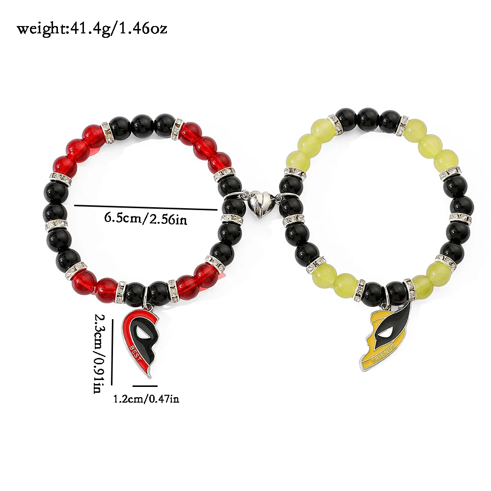 2pcs Deadpool Wolverine Cospay Best Friends Bracelet Couple Marvel Jewelry Heart Pendant Friendship Matching Gifts for Unisex