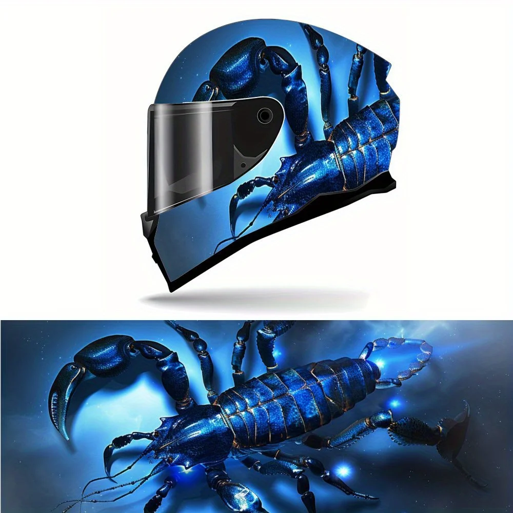 

Celestial Neon Blue Scorpion Print Full Helmet Wrap Sticker Motorcycle Helmet Racing Graphic Decal Vinyl Wrap Helmet Decorative