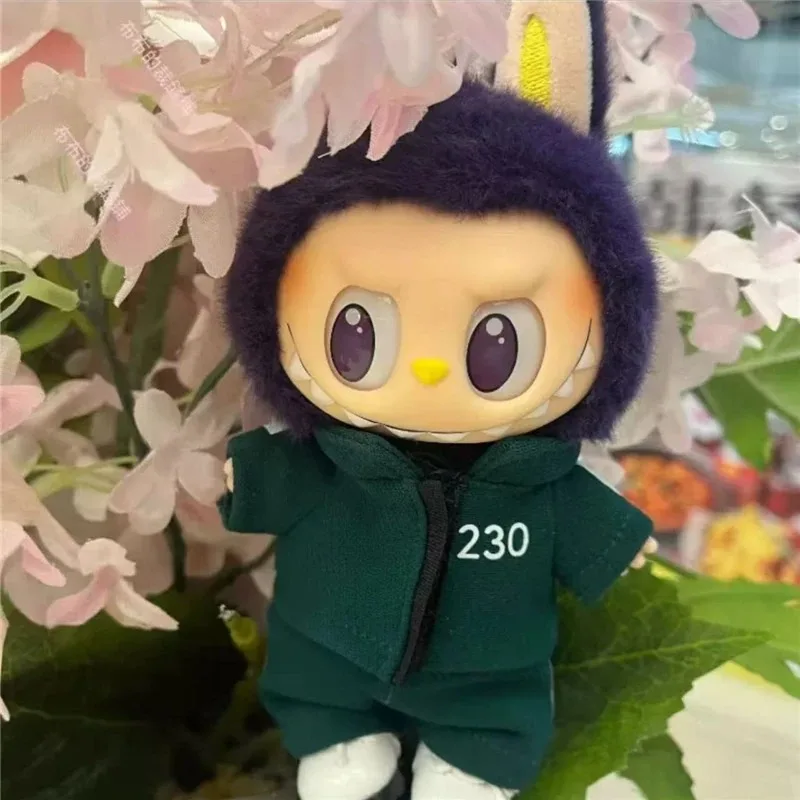 15 17 سنتيمتر ل Labubu دمية مقلد عقد ذهب قناع الزي الملابس المأكولات البحرية لعبة الكورية Kpop المعبود الحبار بذلة سترة الملابس