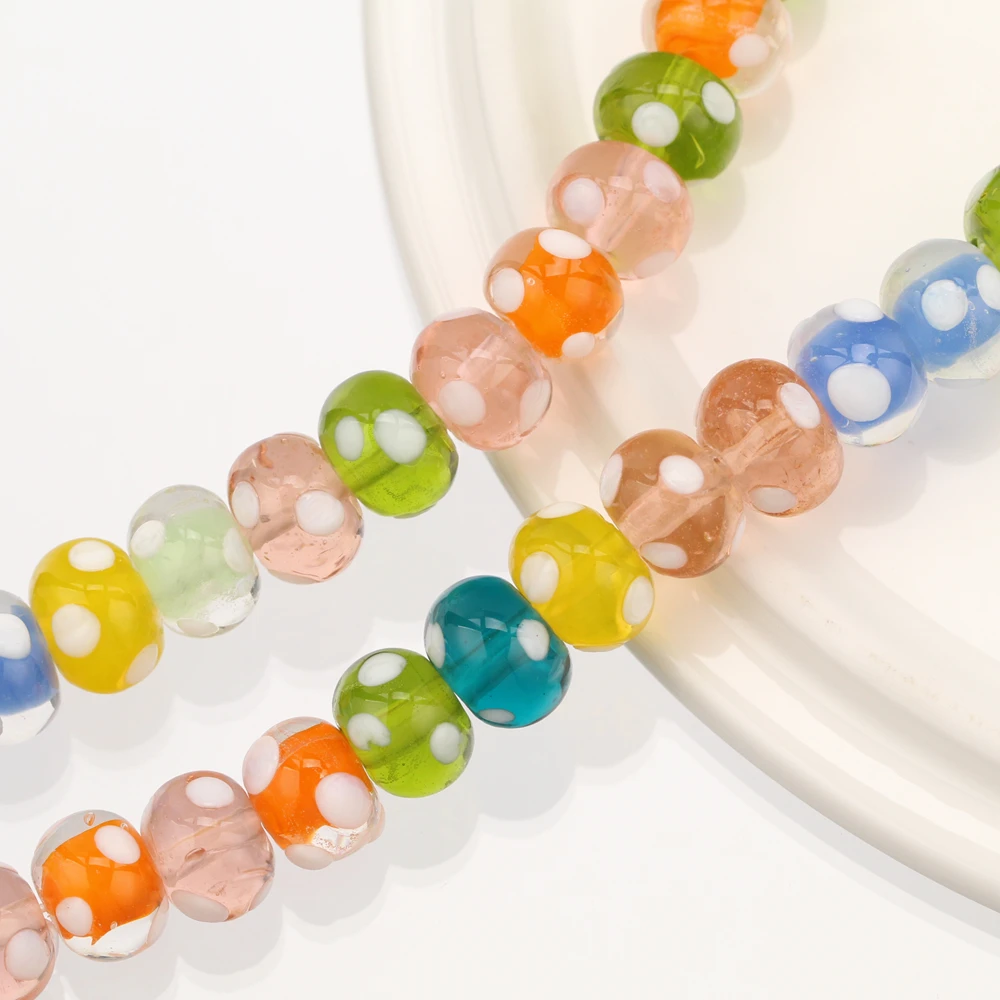 10x8mm Flat Round Shape Handmade Lampwork Bead Glass Loose Crafts Beads Lot for DIY Jewelry Making Accessories Findings