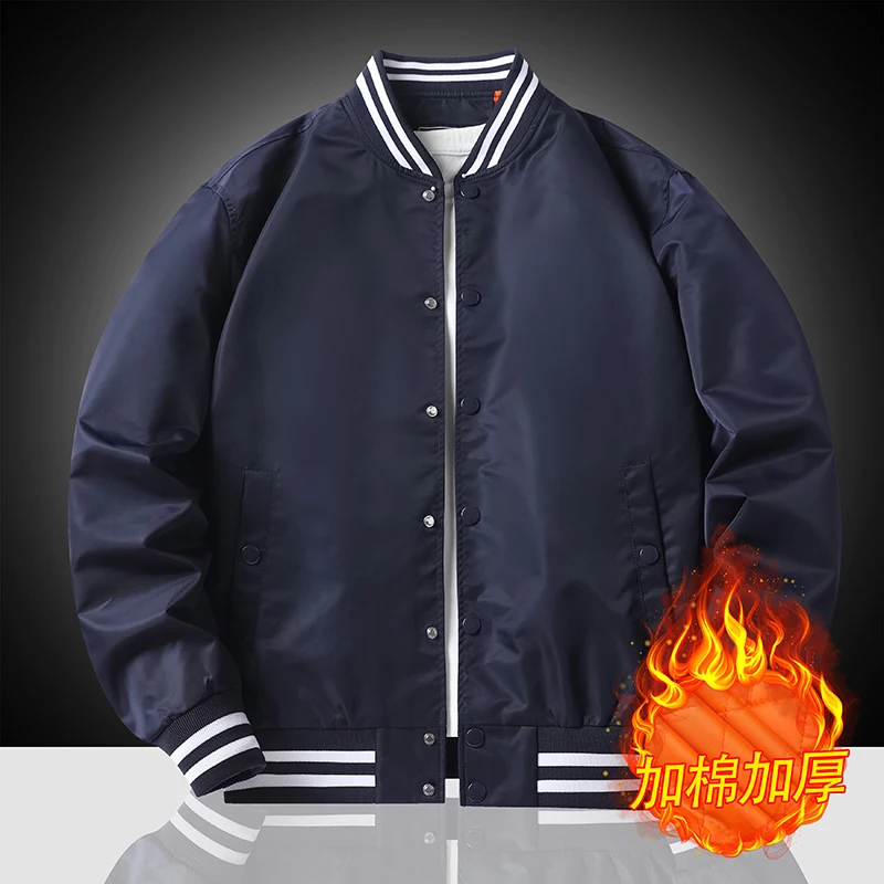 

Men's Baseball Jacket with Stand-up Collar Button, Flight Jacket Monochromatic Loose, Casual, American Sports, Autumn and Winter