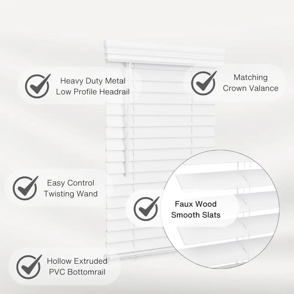 2 Jalousien aus Kunstholz, kabellos, 24 x 72, Fensterjalousien für den Innenbereich, glatt, strahlend weiß