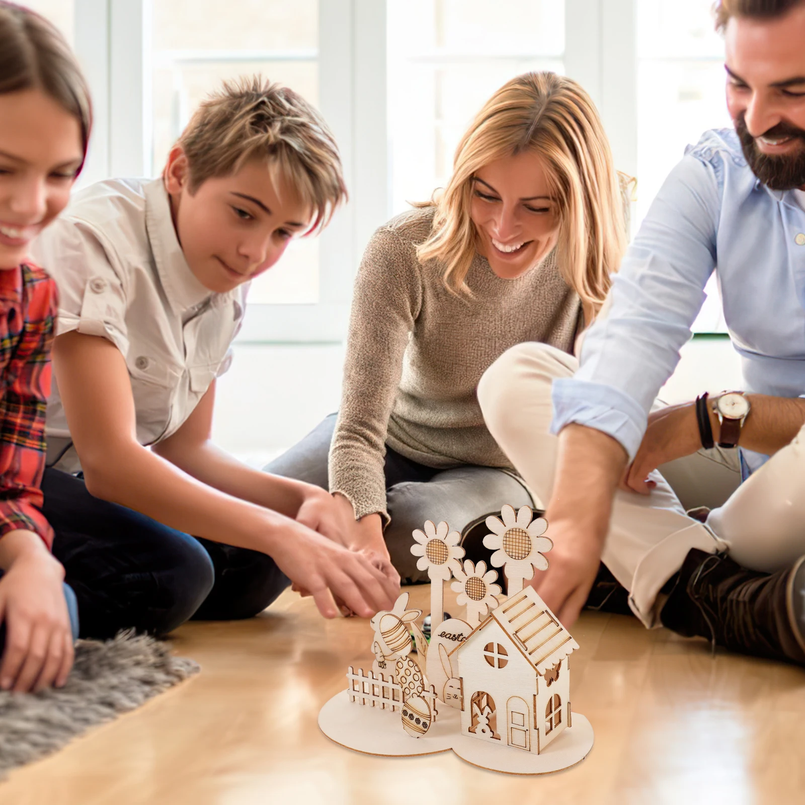 Decorazione dell'uovo di Pasqua Giocattoli per bambini Assemblaggio di feste Puzzle in legno con fiori di sole per bambini che imparano i più piccoli
