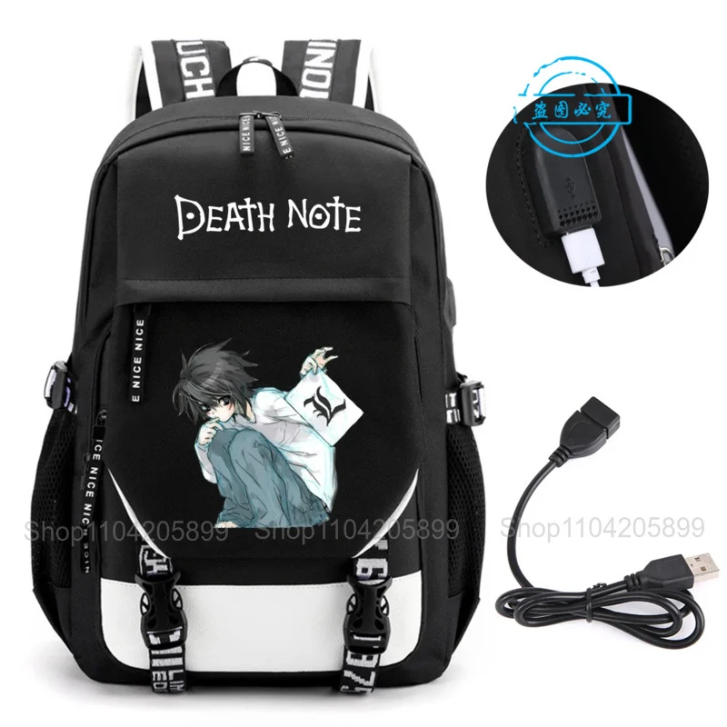 Death Note Backpack Anime Mochila Student School Book Bags Travel USB Port Black Bag Laptop Boys Gift - view 6