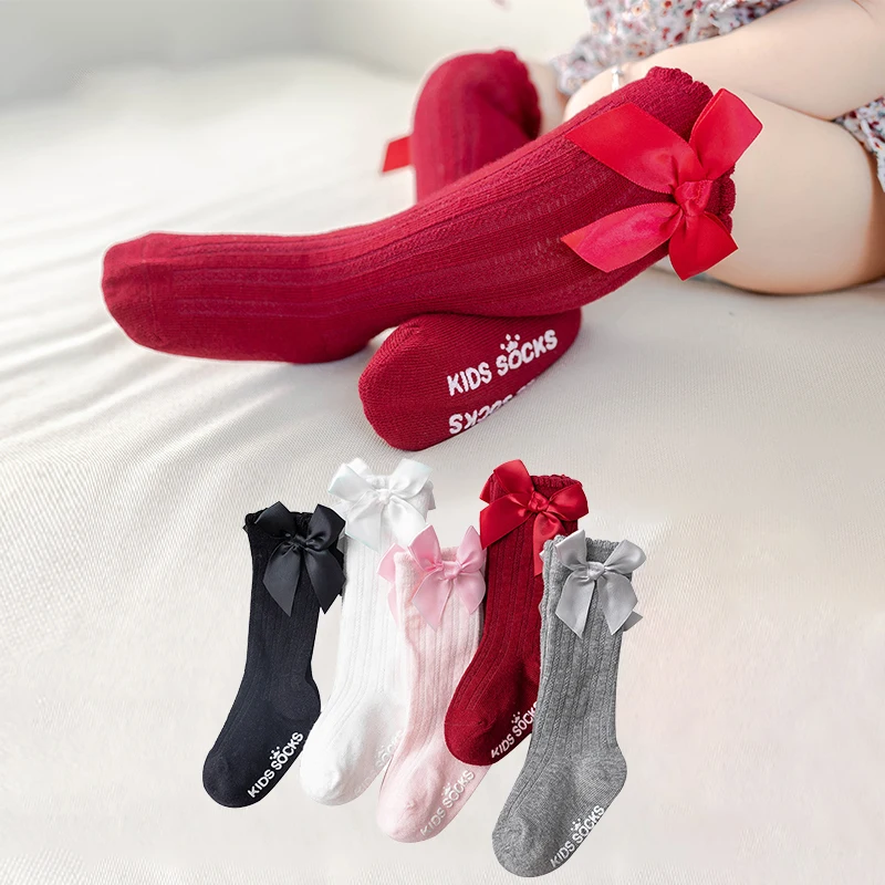 Mädchen Großen Bogen Kniehohe Lange Weiche Neue Kinder Socken Kleinkinder Baumwolle Spitze Baby Socken Kinder Kniekousen Meisje Dropshipping Mädchen socken